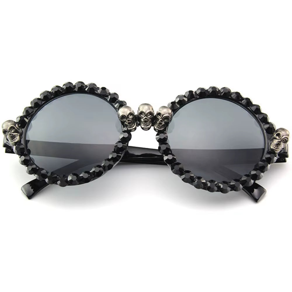 Gothic Skull Sunglasses Women Cat Eye Crystal Punk Sun Glasses Men Halloween Decoration Eyewear Black round Square Glasses New