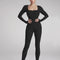 New Threaded Fabric High Quality Women Jumpsuits Long Sleeve Shapewear Hip Lift Yoga Exercise One Piece Jumpsuit with Long Pants